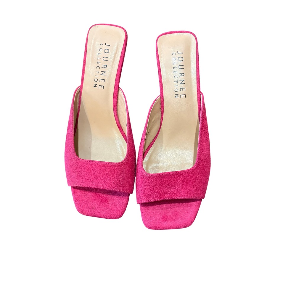 Journee Collection Larna Fuchsia Pink Faux Suede Square Toe Kitten Heel Mules 7
